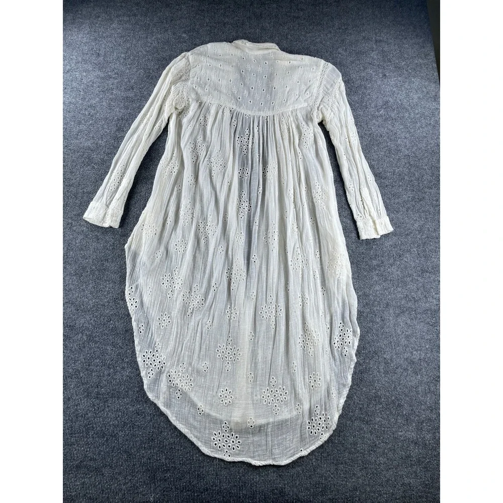 Free People White Eyelet Embroidered High Low Duster Cardigan Top XS